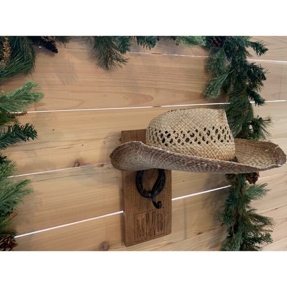Personalized Cowboy Hat Hanger with Horseshoe Stand - Picture 1 of 4